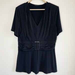 VTG Unbranded Womens Black V-Neck Belted Top short sleeve witchy plus size 16W